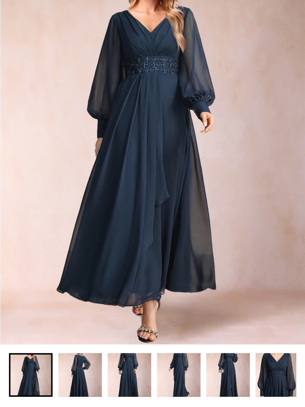 Elegant Navy Asymmetrical Maxi Dress with Embellished Waist Lavetir 16 deep navy